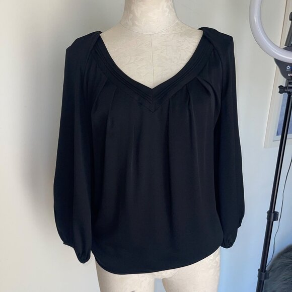 Diane Von Furstenburg Womens Top Size 4 Black V Neck Long Sleeve Casual - Picture 11 of 16